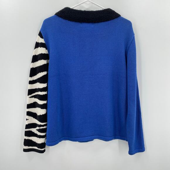 Vtg. BellePointe Women's Zebra Cardigan Sweater, Sz. L, Safari Zebra Buttons - Picture 3 of 6
